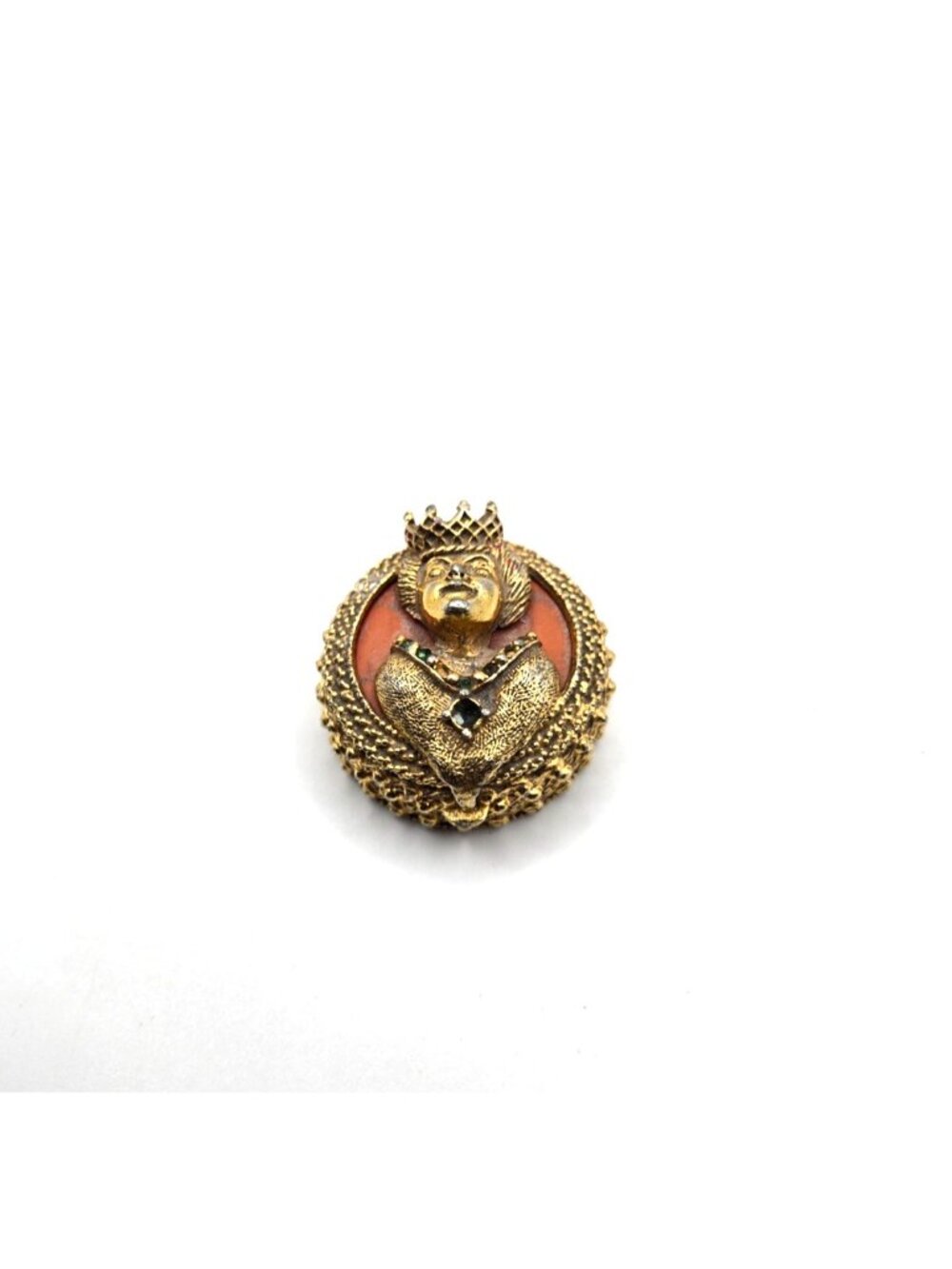 Rare vintage Florenza pill box with a regal crowned queen framed by elaborate